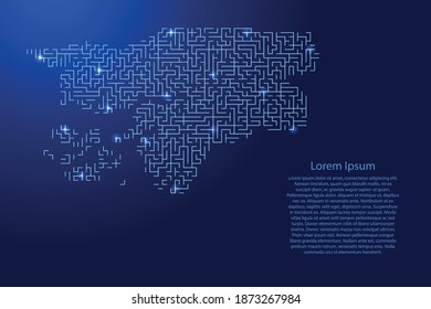 Mapa de Guinea Bissau del patrón azul de la cuadrícula de las estrellas del laberinto y del espacio brillante. Ilustración vectorial.
