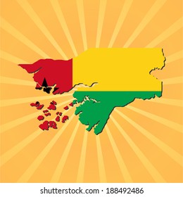 Guinea Bissau map and flag on sunburst illustration