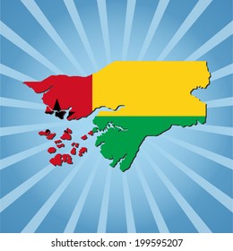 Indicador de mapa de Guinea Bissau en ilustración azul de explosión solar