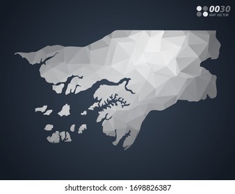 Guinea Bissau map grey polygon red triangle mosaic with dark background. style gradient vector.