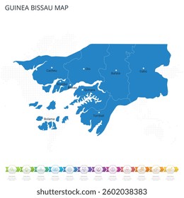 Guinea Bissau Map - Infographic detailed map with regions and cities of the country. Vector illustration EPS10.