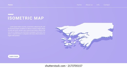 Guinea Bissau map of isometric purple vector illustration. Web banner layout template.