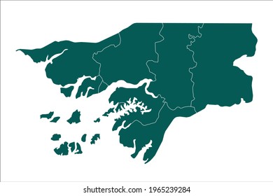 Guinea Bissau map Olive green Color on White Backgound