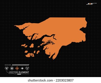 Mapa de Guinea Bissau del marco digital naranja HUD, GUI, interfaz de interfaz de usuario vector de radar.