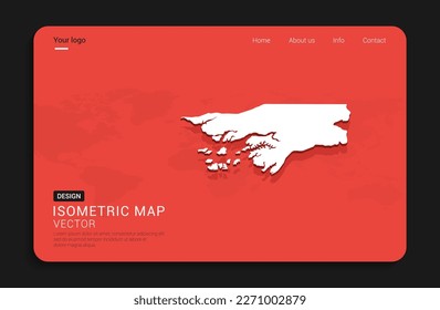 Guinea Bissau map red isolated on dark background with 3d world map isometric vector illustration.