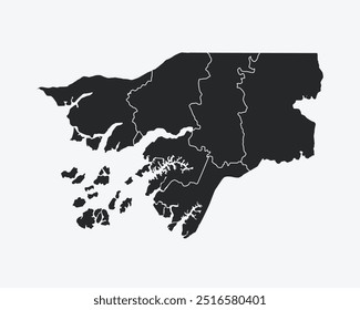 Mapa de Guinea Bissau con regiones aisladas sobre fondo blanco. Mapa de Guinea Bissau. Ilustración vectorial