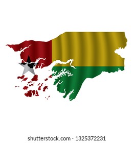 Guinea Bissau map with rippled flag on white illustration. Waving Fabric Flag Map of Guinea Bissau. Map of Africa. Vector White Background. Vector illustration eps10.