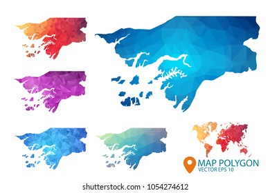 Guinea Bissau Map - Set of geometric rumpled triangular low poly style gradient graphic background , Map world polygonal design for your . Vector illustration eps 10.