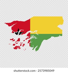 Guinea Bissau map silhouette with flag on white background