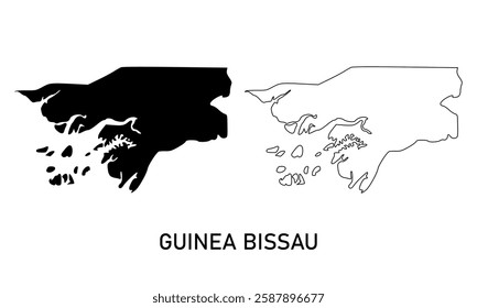 guinea bissau map in various style outline, black, and gray