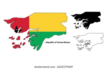 Guinea Bissau Map Vector - Country Outline, Flag Inside Map, Blank and Silhouette Version