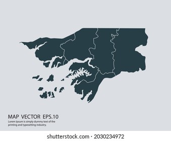 Mapa vectorial de Guinea Bissau aislado en fondo gris