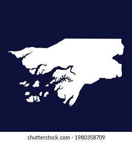 Mapa vectorial de Guinea Bissau. color blanco sobre fondo azul.