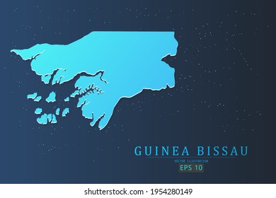 Guinea Bissau Map - World Map International vector template with 3d, gradient blue color and stars isolated on galaxy background - Vector illustration eps 10