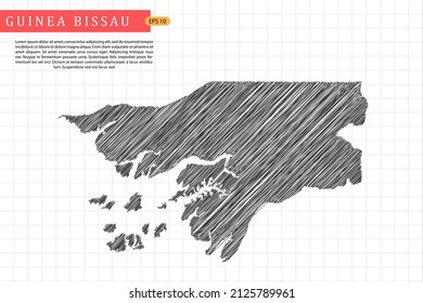 Guinea Bissau Map - World Map International vector template with black outline graphic sketch and old school style isolated on white grid background - Vector illustration eps 10