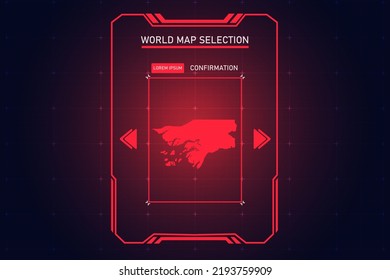 Guinea Bissau Map - World Map International vector template with Red Color in perspective style and HUD, GUI, UI interface isolated on black background for design - Vector illustration eps 10
