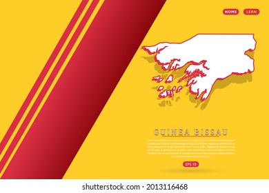 Mapa de Guinea Bissau - Mapa mundial del vector plantilla con estilo isométrico que incluye sombra, color blanco y rojo sobre fondo amarillo para sitio web, infografía, banner - Ilustración vectorial eps 10