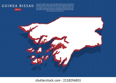 Mapa de Guinea Bissau - Mapa mundial del vector plantilla con estilo isométrico con color blanco y rojo incluyendo sombra sobre el fondo de la rejilla azul para sitio web, diseño, infografía - Ilustración vectorial eps 10