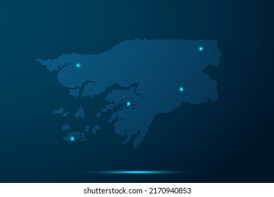 Guinea Bissau Map - World Map vector template with dots, grid, grunge, halftone style and light, network line, design sphere on blue technology background -  Vector illustration eps 10