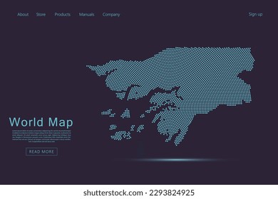 Guinea Bissau Map - World map vector template with blue dots, grid, grunge, halftone style isolated on dark purple background for website, infographic, technology design - Vector illustration eps 10