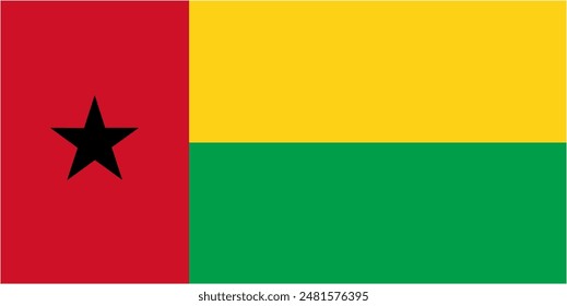 Vector de bandera oficial de Guinea Bissau con tamaño y proporción estándar. Emblema de la bandera nacional con tamaño y colores precisos.