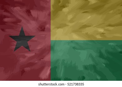 Guinea - Bissau painted / drawn vector flag. Dramatic, unusual look. Vector file contains flag and texture layers
