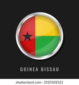 Guinea Bissau round framed national flag. Circular glossy flag of Guinea Bissau.