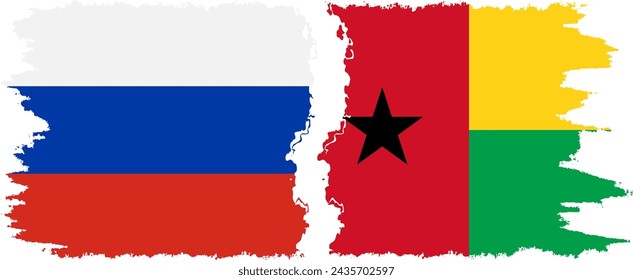 Guinea Bissau and Russia grunge flags connection, vector