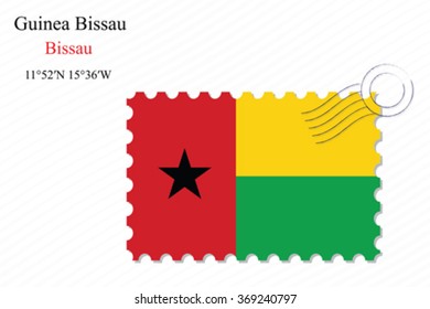 guinea bissau stamp design over stripy background, abstract vector art illustration, image contains transparency