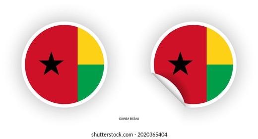 Guinea Bissau sticker flag icon in circle shape and circle shape with peel off on white background.