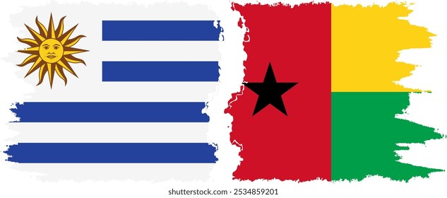 Guinea Bissau and Uruguay grunge flags connection, vector