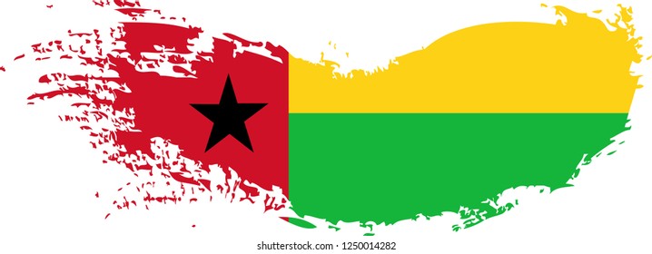 Guinea Bissau vector grunge brush stroke with  national flag and contour map.