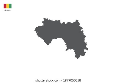 Guinea black shadow map isolated on white background with Guinea icon flag on the left corner.