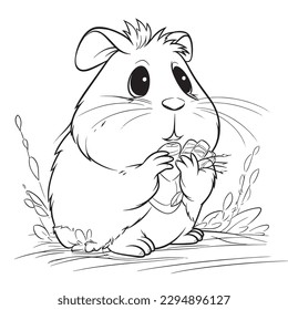 Guinea pig , Black and white coloring pages for kids, simple lines, cartoon style, happy, cute, funny, animal in the world