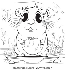 Guinea pig , Black and white coloring pages for kids, simple lines, cartoon style, happy, cute, funny, animal in the world