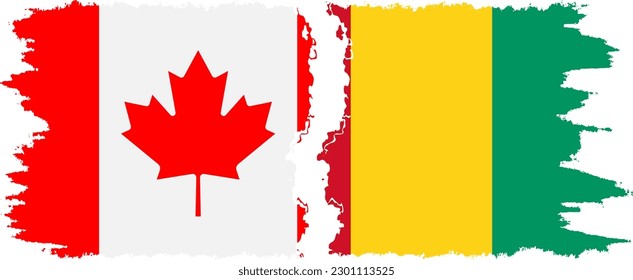 Conexión de banderas de grifo de Guinea y Canadá, vector