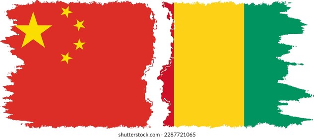 Guinea and China grunge flags connection, vector