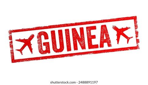 Guinea - is a coastal country in West Africa, text emblem stamp with airplane