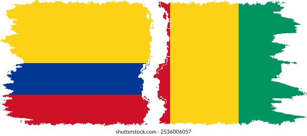 Guinea and Colombia grunge flags connection, vector