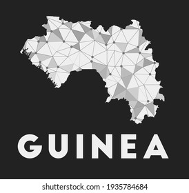 Guinea - communication network map of country. Guinea trendy geometric design on dark background. Technology, internet, network, telecommunication concept. Vector illustration.