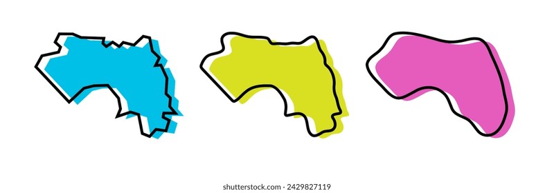 Guinea country black outline and colored country silhouettes in three different levels of smoothness. Simplified maps. Vector icons isolated on white background.