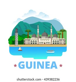 Guinea country design template. Flat cartoon style historic sight showplace web vector illustration. World vacation travel Africa African collection. Grand Mosque Monument Du 22 Novembre 1970 Conakry.