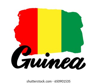 Guinea country national flag with the hand drawn calligraphy lettering.