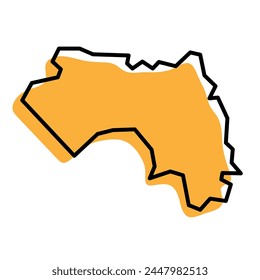 Guinea country simplified map. Orange silhouette with thick black sharp contour outline isolated on white background. Simple vector icon
