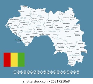 Guinea - detailed country map with cities and regions. Infographic icons. Vector illustration.