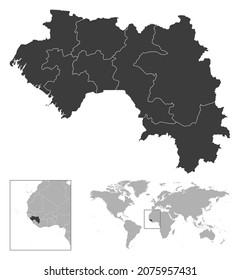 Guinea - detailed country outline and location on world map. Vector illustration