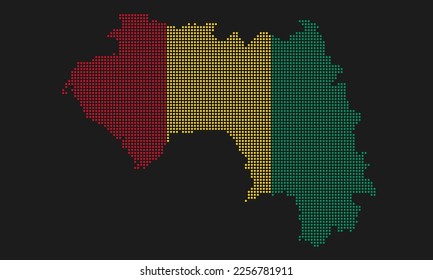 Guinea dotted map flag with grunge texture in mosaic dot style. Abstract pixel vector illustration of a country map with halftone effect for infographic. 
