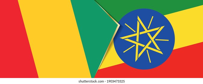 Guinea und Äthiopien Flaggen, zwei Vektorflaggen Symbol für Beziehung oder Konfrontation.