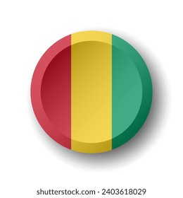 Guinea flag - 3D circle button with dropped shadow. Vector icon.