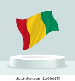 Guinea flag. 3d rendering of the flag displayed on the stand. Waving flag in modern pastel colors. Flag drawing, shading and color on separate layers, neatly in groups for easy editing.